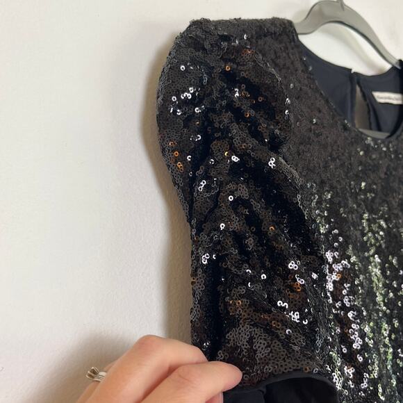 Abercrombie & Fitch Womens Black Full Sequin Puff Short Sleeve Blouse Size Small - Picture 2 of 8